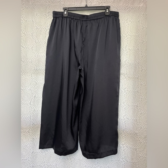 DKNY Wide Leg Cropped Satin Pants Size Large New Navy Flowy Dressy Business NWT - Picture 11 of 11